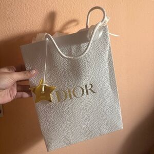 Dior White Textured Tote with Gold Star Charm